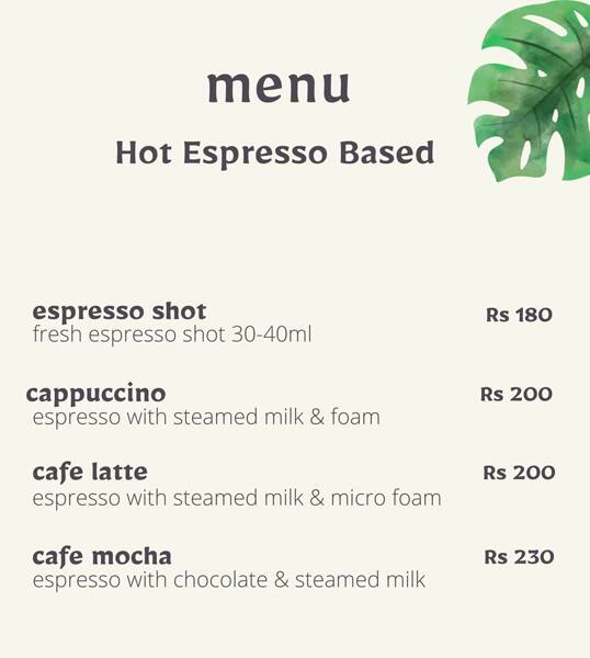 Menu at Greens & Beans, Agra