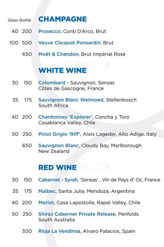 Zero Gravity Menu, Menu for Zero Gravity, Jumeirah Beach Residence (JBR