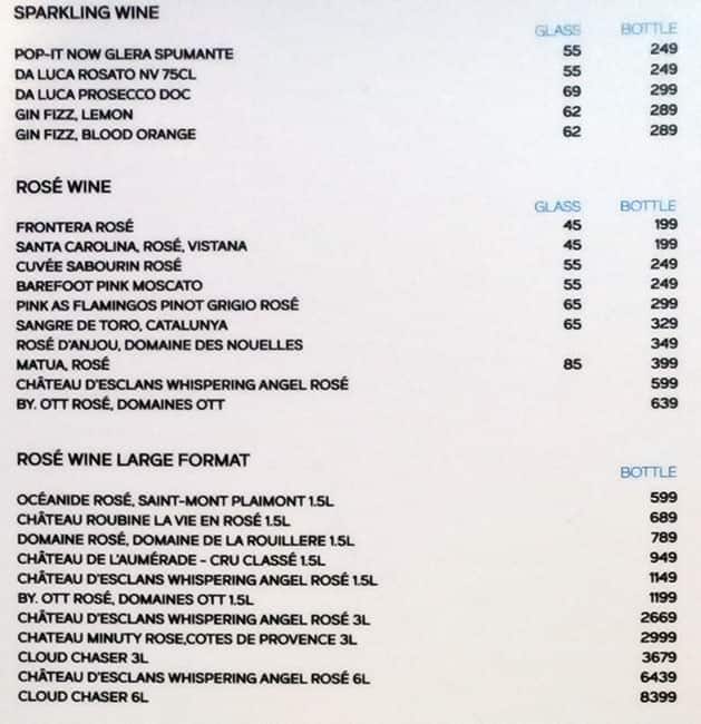 Menu at Zero Gravity Dubai restaurant, Dubai