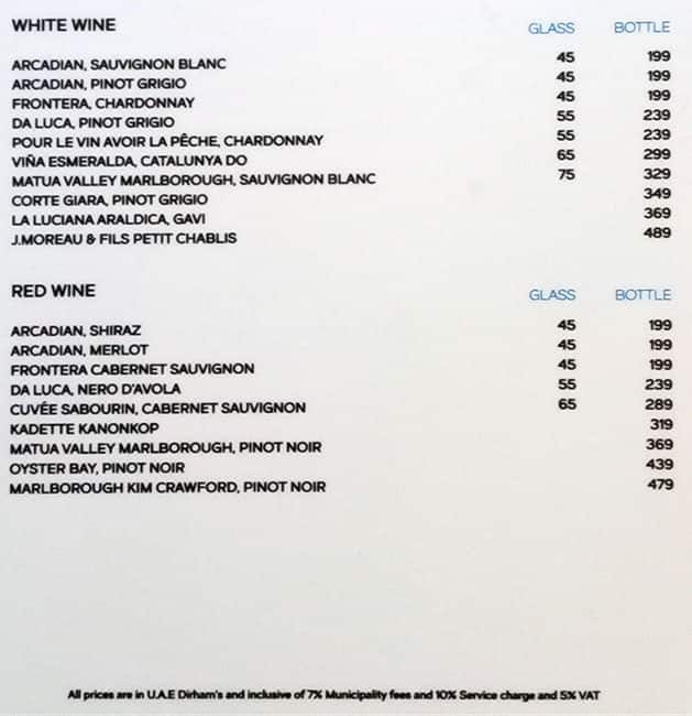 Menu at Zero Gravity Dubai restaurant, Dubai