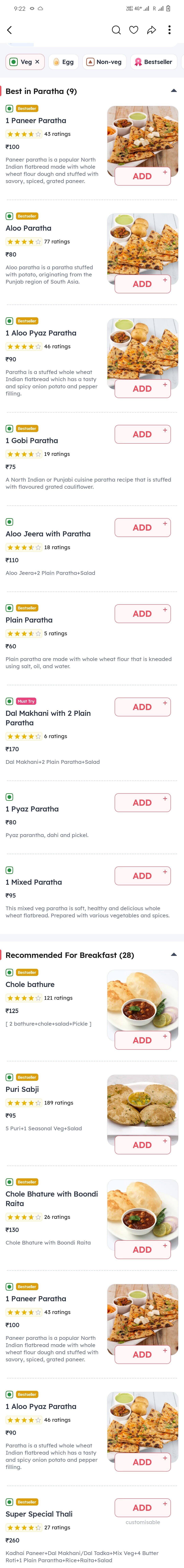 Menu of Paratha House, Delta 1, Greater Noida