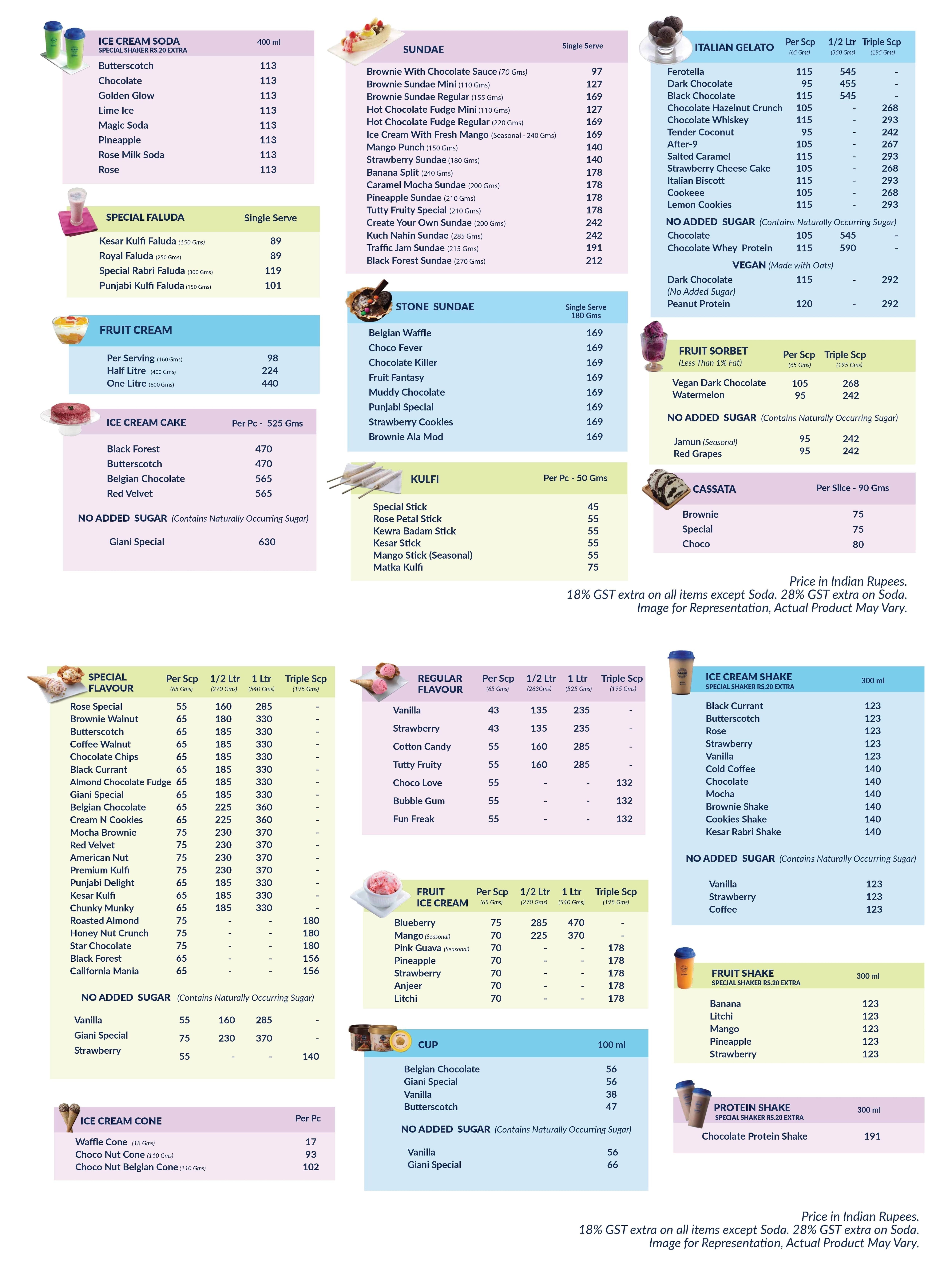 Menu of Giani, Sitra, Coimbatore