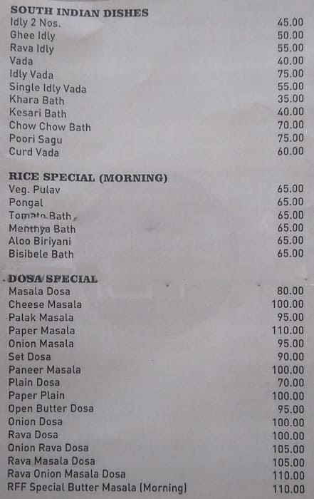 Menu of Rajathadri Food Fort, Jayanagar, Bangalore