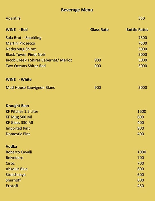 Main Street - The Residency Towers menu
