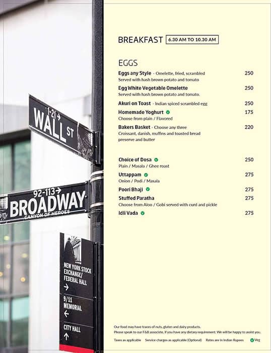 Main Street - The Residency Towers menu