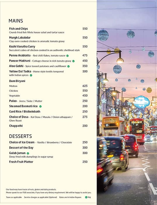 Main Street - The Residency Towers menu