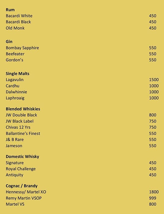 Main Street - The Residency Towers menu