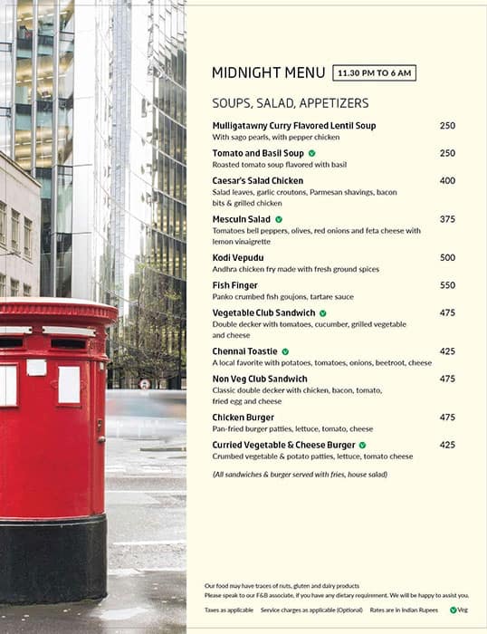 Main Street - The Residency Towers menu