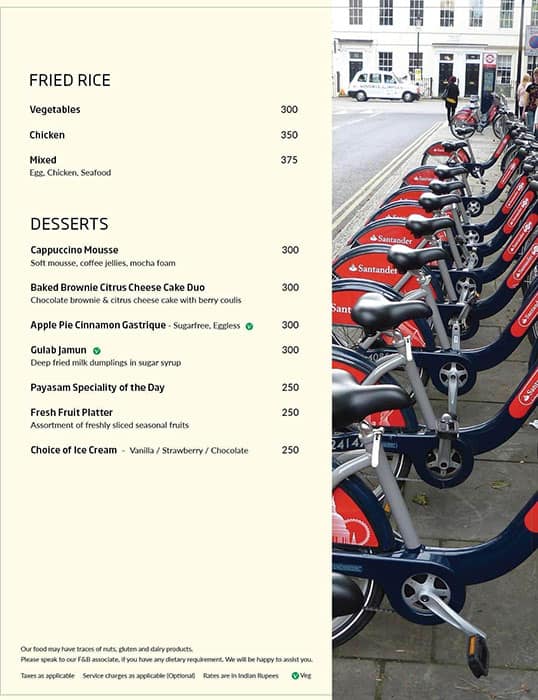 Main Street - The Residency Towers menu