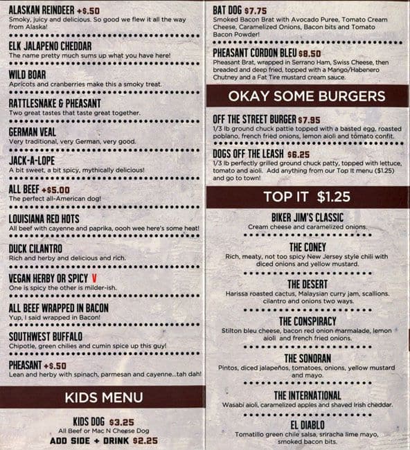 Biker Jim's Gourmet Dogs Menu Urbanspoon/Zomato