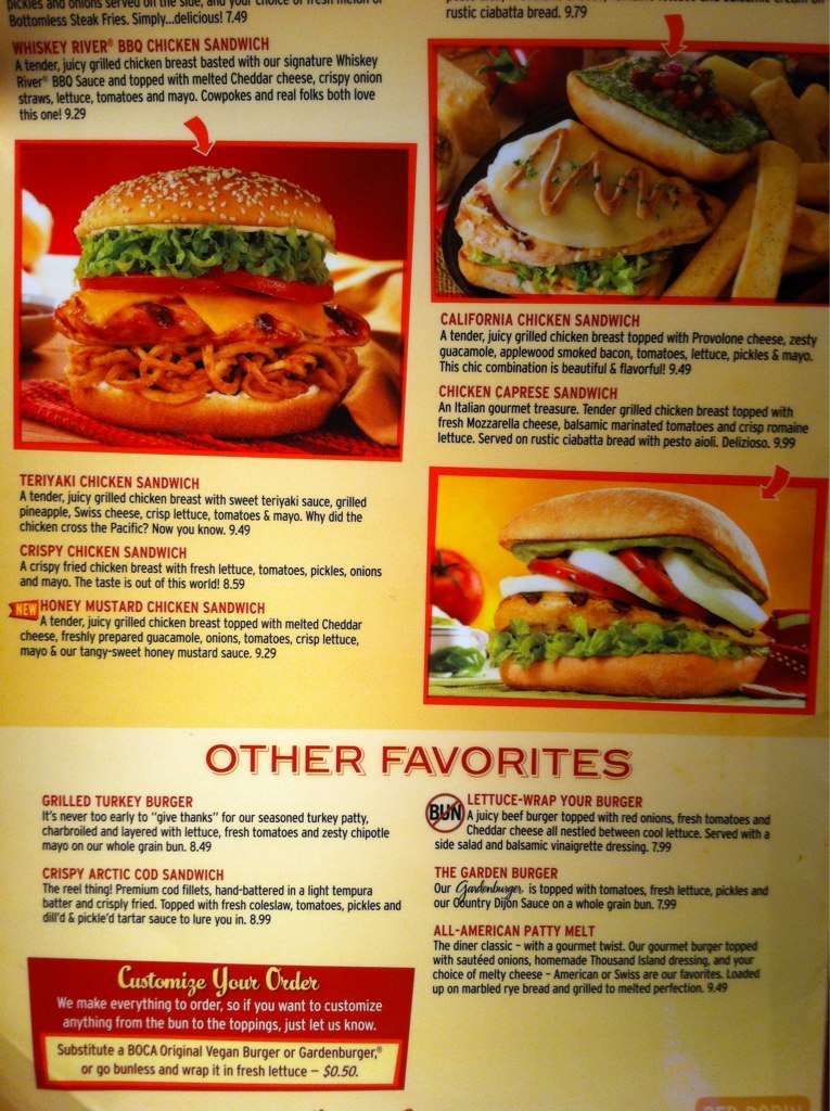 Menu at Red Robin Gourmet Burgers restaurant, South Jordan