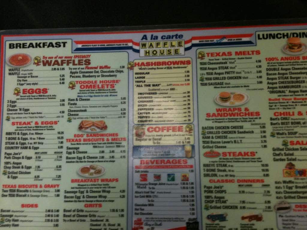 Menu at Waffle House restaurant, Tucson, W Grant Rd