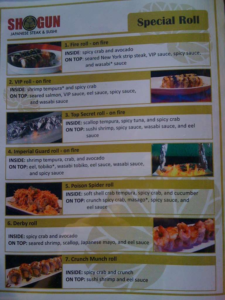 Menu at shogun japanese steak sushi restaurant murray