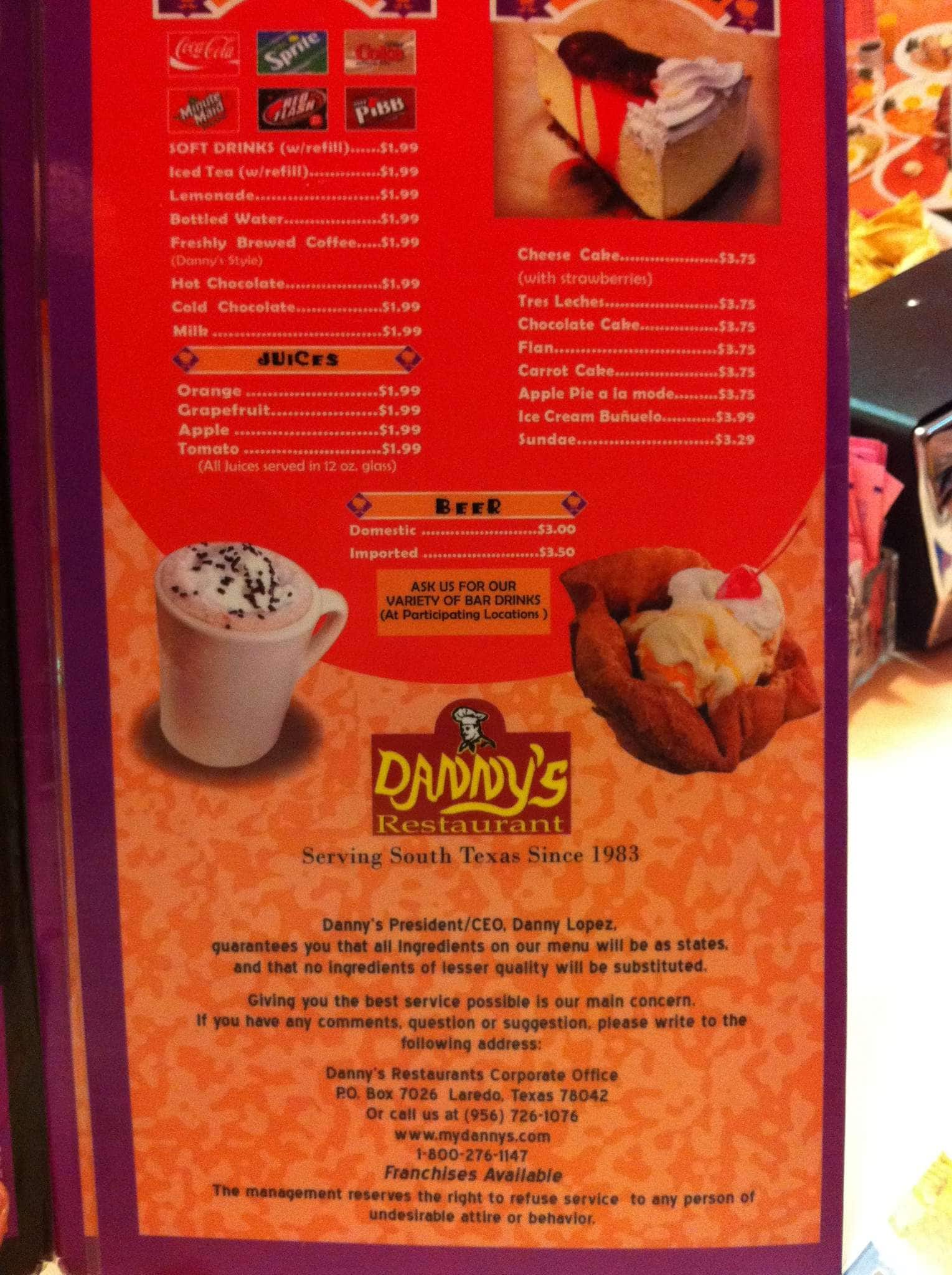 Dannys Restaurant Menu Menu Untuk Dannys Restaurant Hillside Laredo