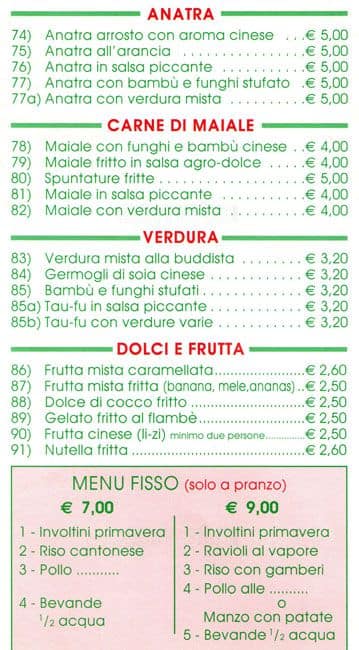 Menu di Ming Zhu 