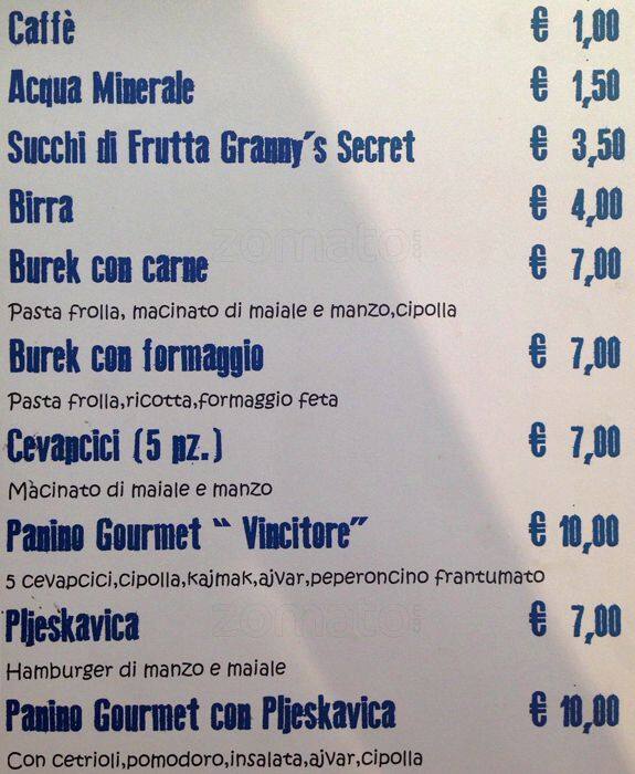 Menu di Food Corner - Serbia 