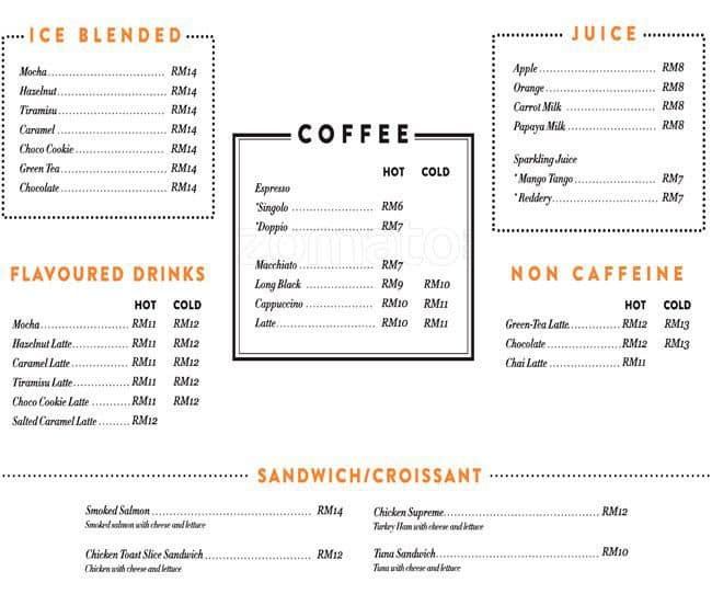 Urban Coffee Menu, Menu for Urban Coffee, Mid Valley City, Kuala Lumpur