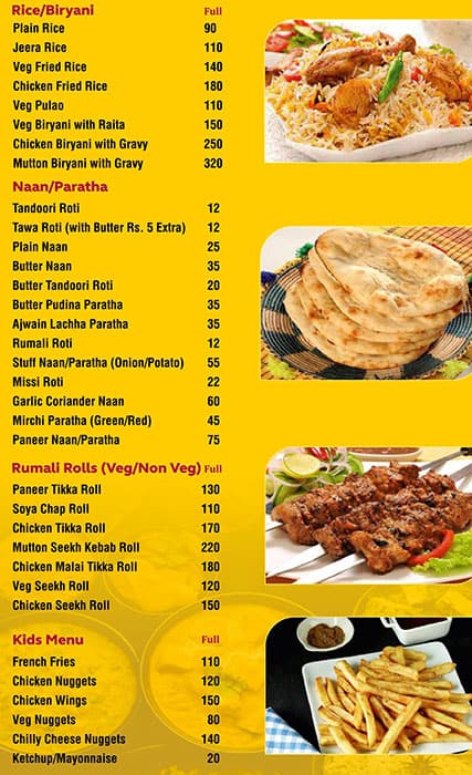 Menu of Suri Saab Restaurant, Defence Colony, New Delhi