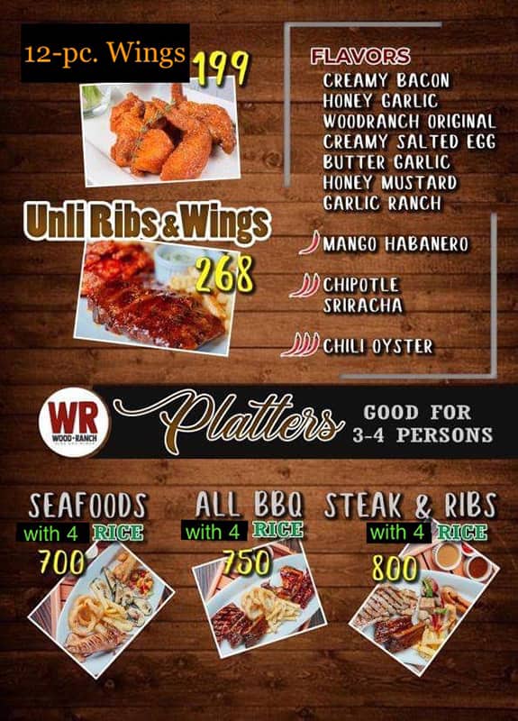 Menu at WOODRANCH restaurant, Antipolo