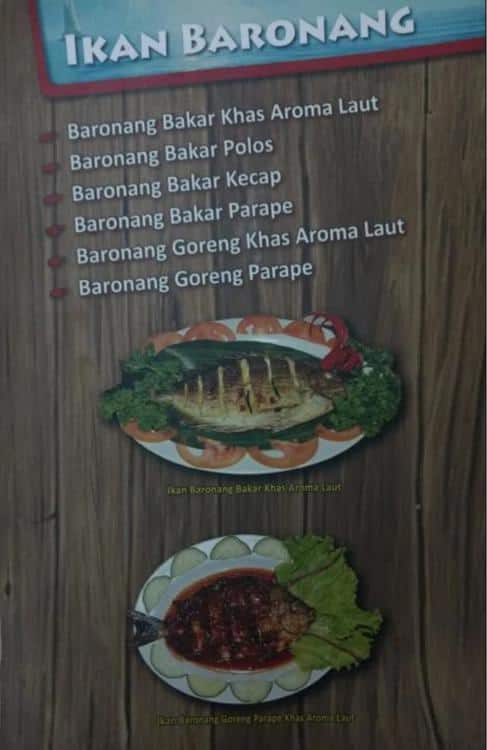 Menu at Pondok Aroma Laut restaurant, Central Jakarta