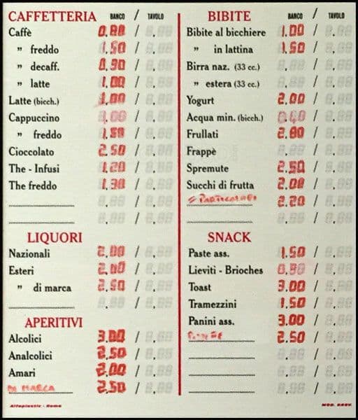 Menu di Bar Giglio 