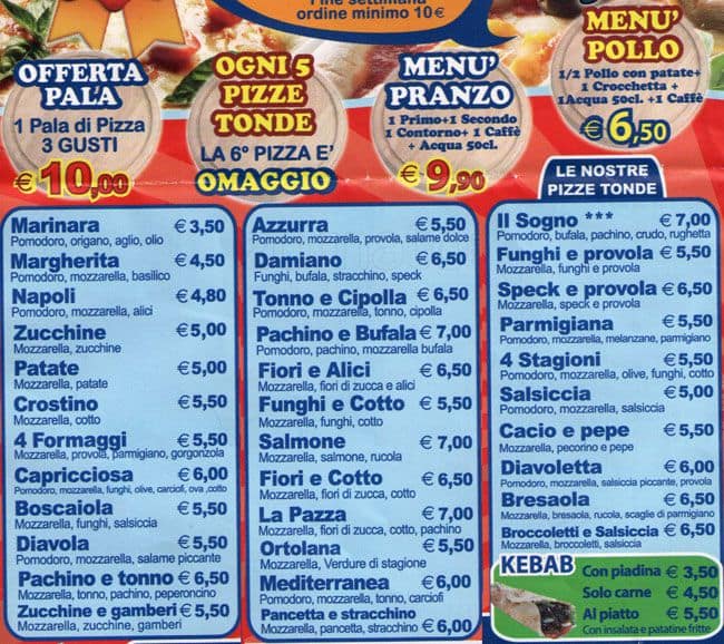 Menu di Il Sogno 