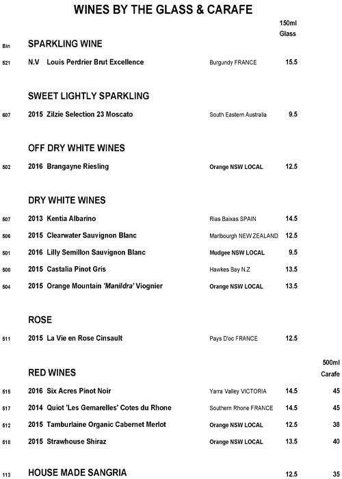 Menu at Bon Ton restaurant, Leura