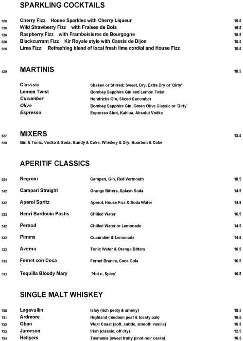 Menu at Bon Ton restaurant, Leura