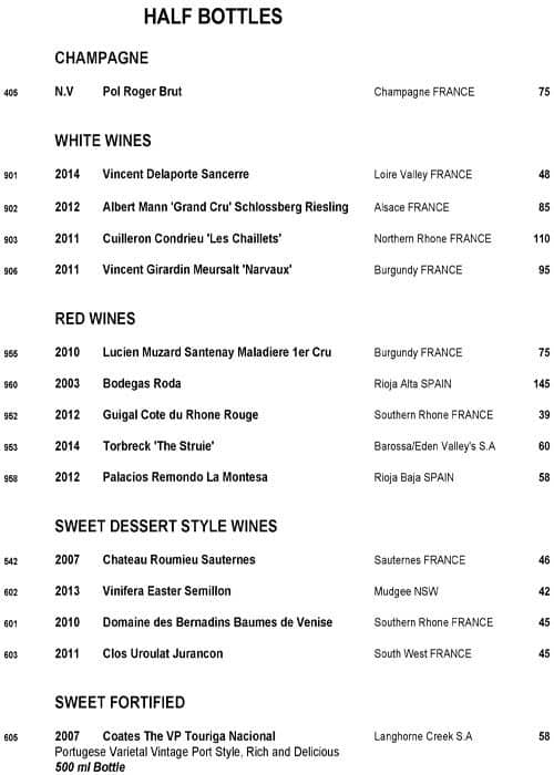 Menu at Bon Ton restaurant, Leura