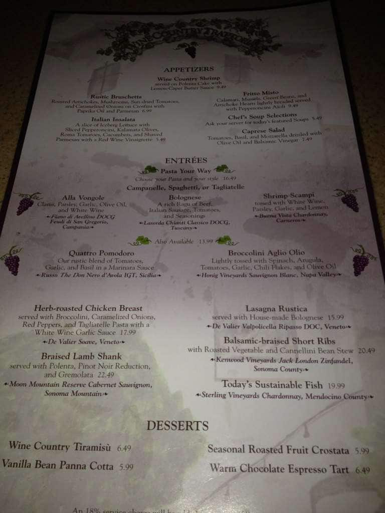 Wine Country Trattoria Menu, Menu for Wine Country Trattoria
