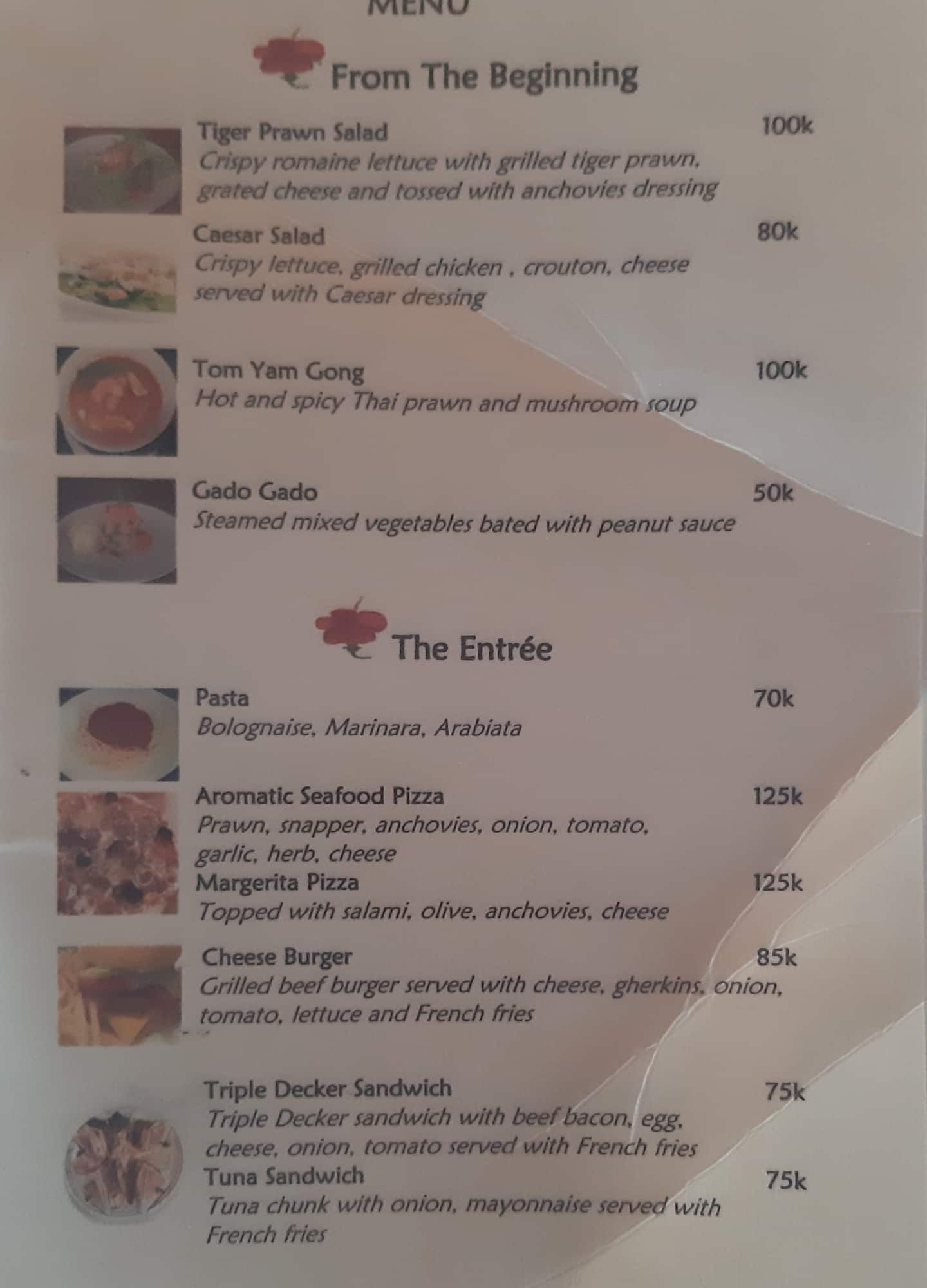 Menu at La Terrace Restaurant, Kuta Selatan, Sekar Nusa Villas Hotel Jl ...