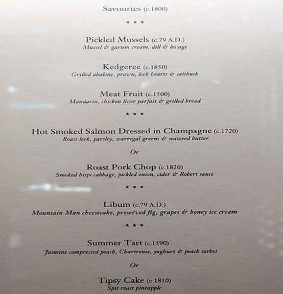 Menu at Dinner by Heston Blumenthal restaurant, Southbank, Level 3
