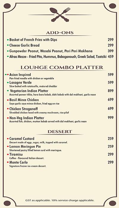 Afraa Lounge & Restaurant menu