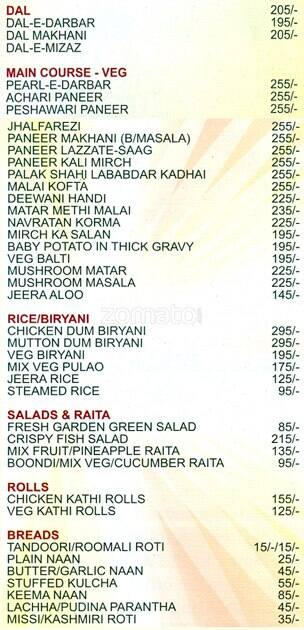 Menu at Delhi Darbar, New Delhi, F-702