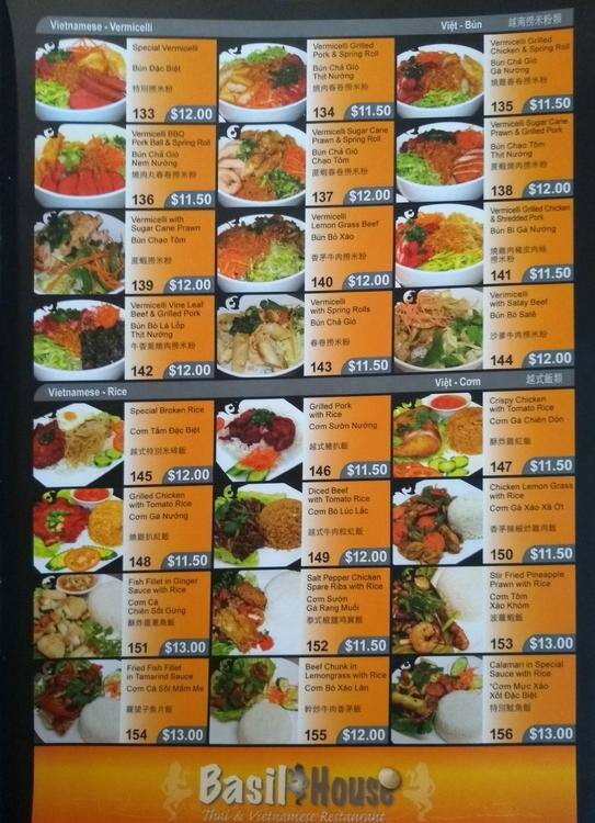 Menu at Basil House restaurant, Preston