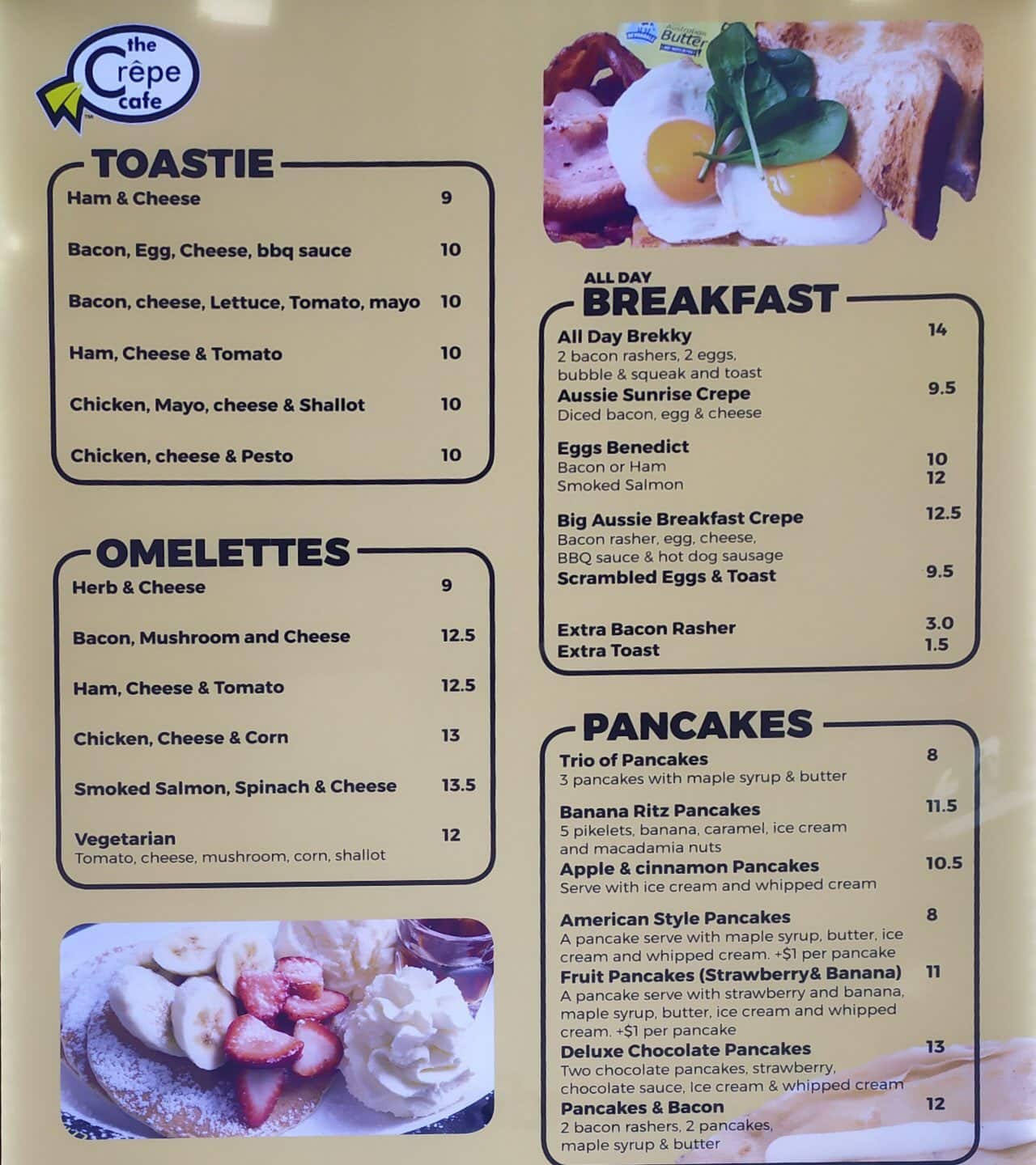 The Crêpe Café Menu, Menu for The Crêpe Café, Carindale, Brisbane