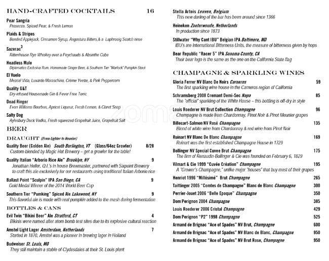 Menu at Quality Meats pub & bar, West New York, 57 W 58th St