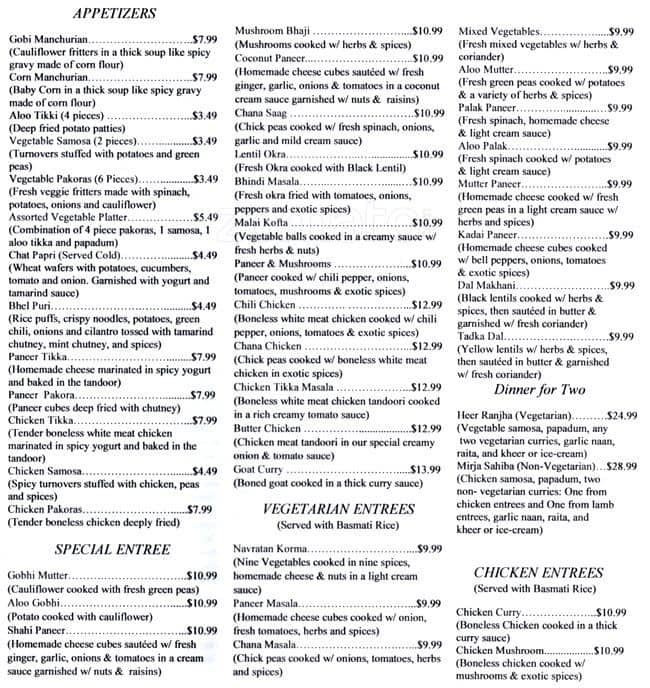 Punjab Cafe Menu, Menu for Punjab Cafe, Downtown, San Jose - Urbanspoon ...