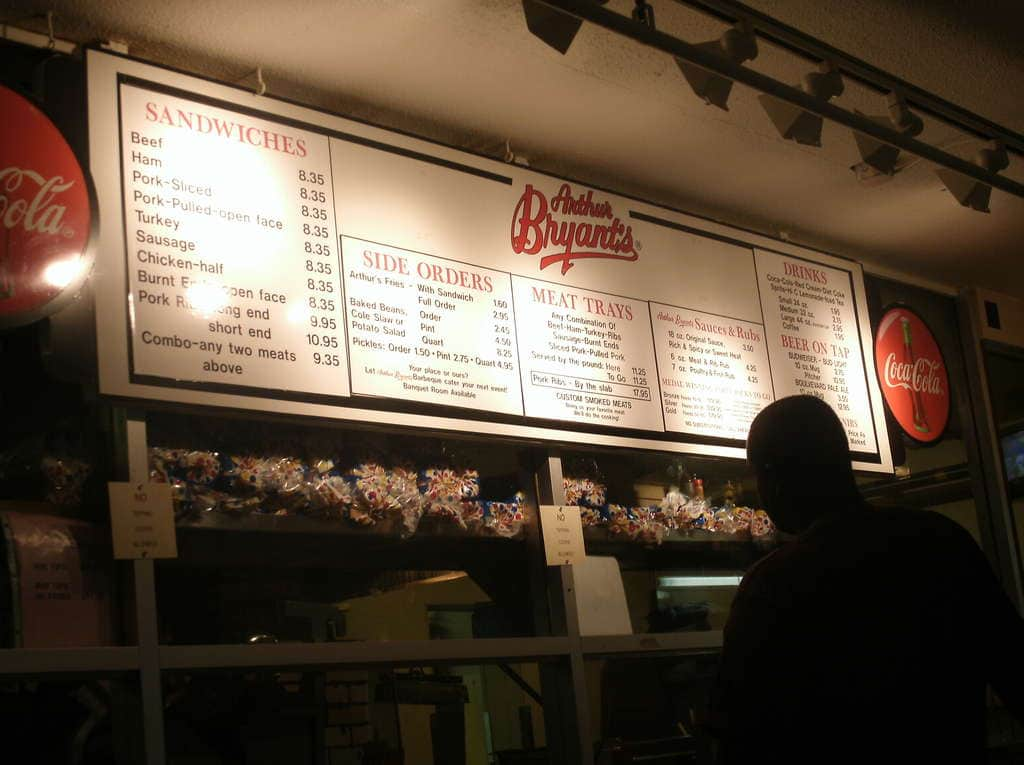 Menu at Arthur Bryant's Barbeque, Kansas City, Brooklyn Ave