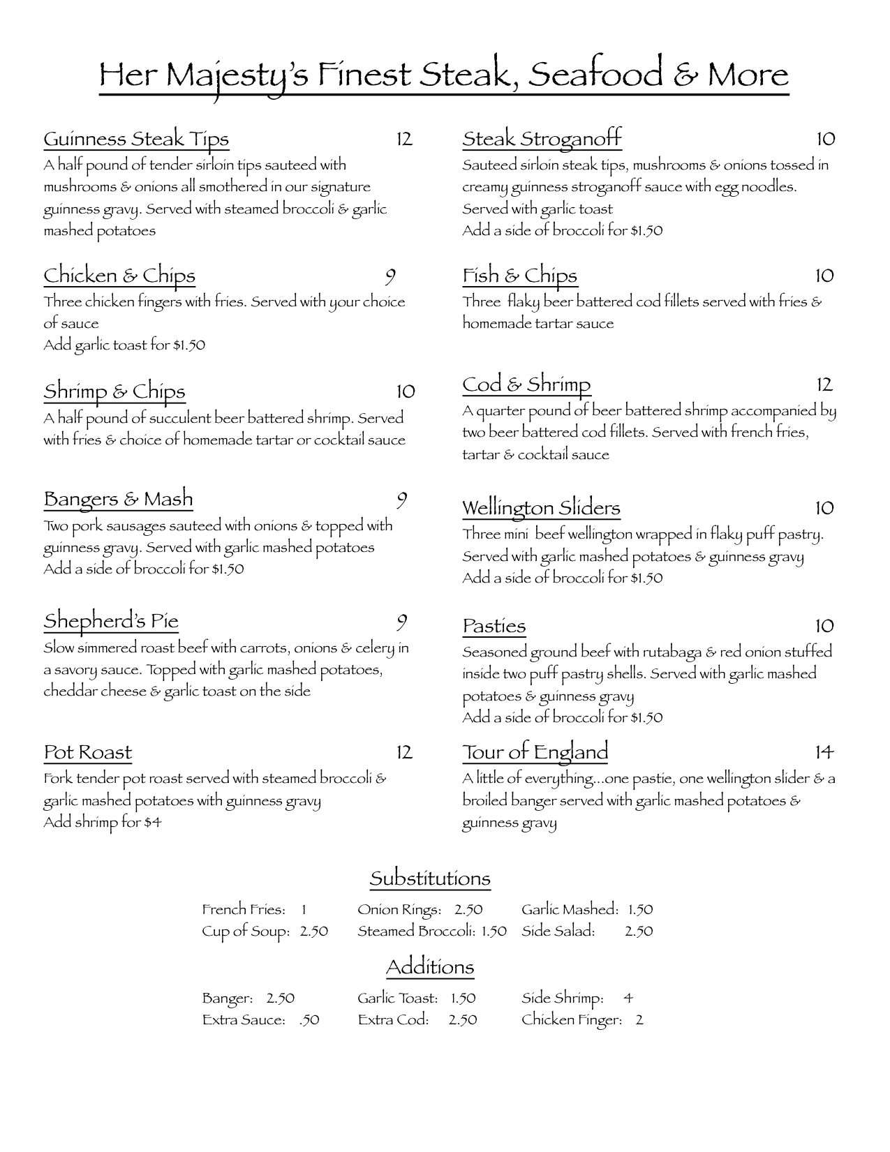 Menu at Three Lyons Pub, West Fargo