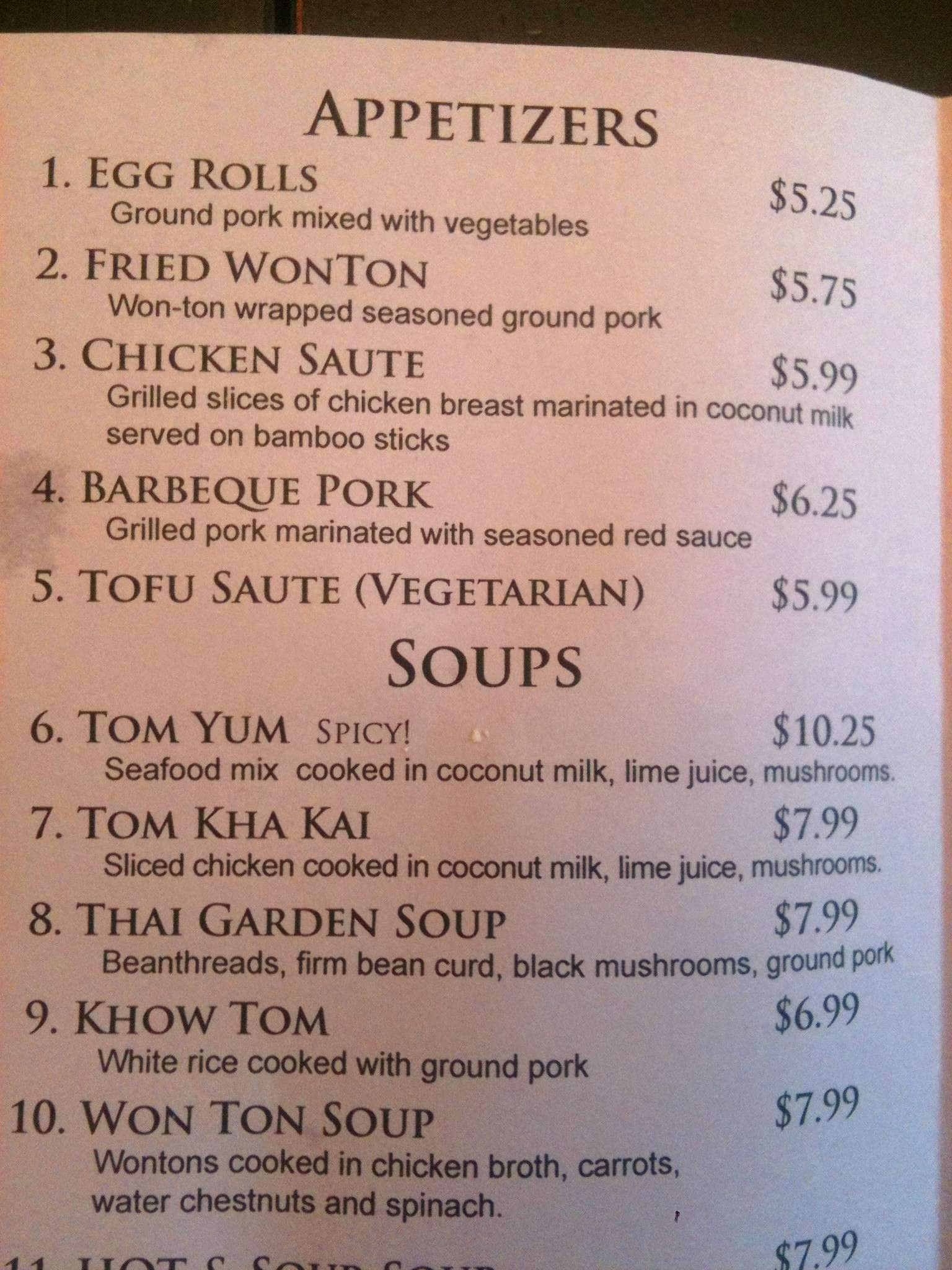 Thai Garden Restaurant Menu, Menu for Thai Garden Restaurant, Deer Park ...