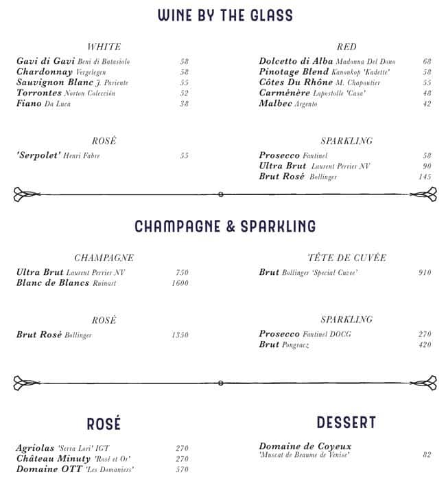 Carta del restaurante Il Capo, Dubai