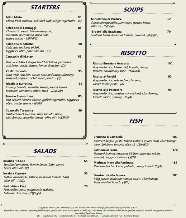 Il Capo Restaurant The Westin Dubai Al Habtoor City Menu Zomato