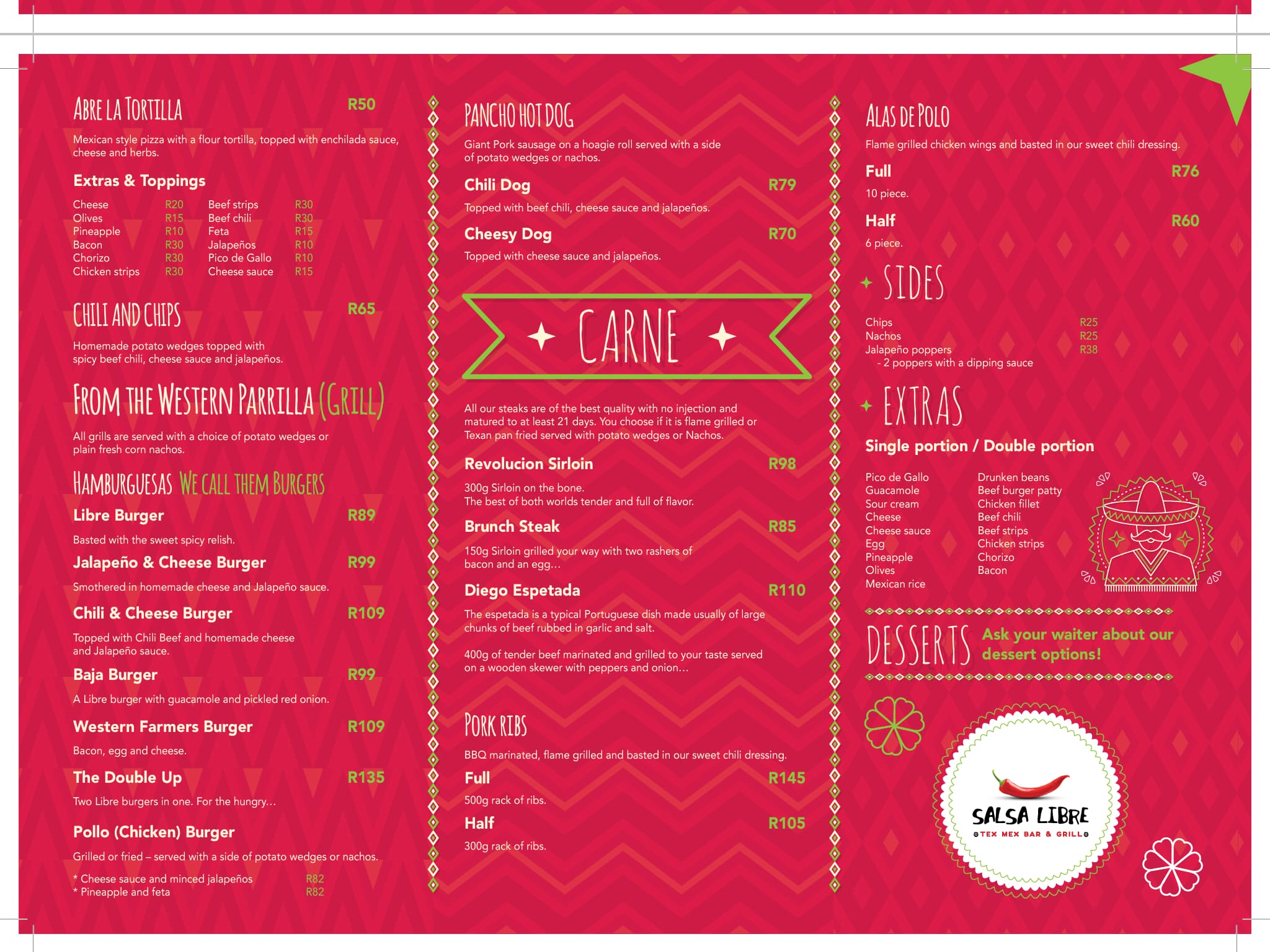 Salsa Libre Menu, Menu for Salsa Libre, Die Wilgers, Pretoria Zomato SA
