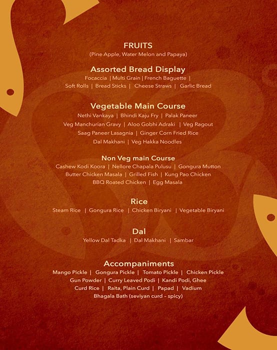 Menu of 63 Degrees Modern Regional Buffet, Hitech City, Hyderabad