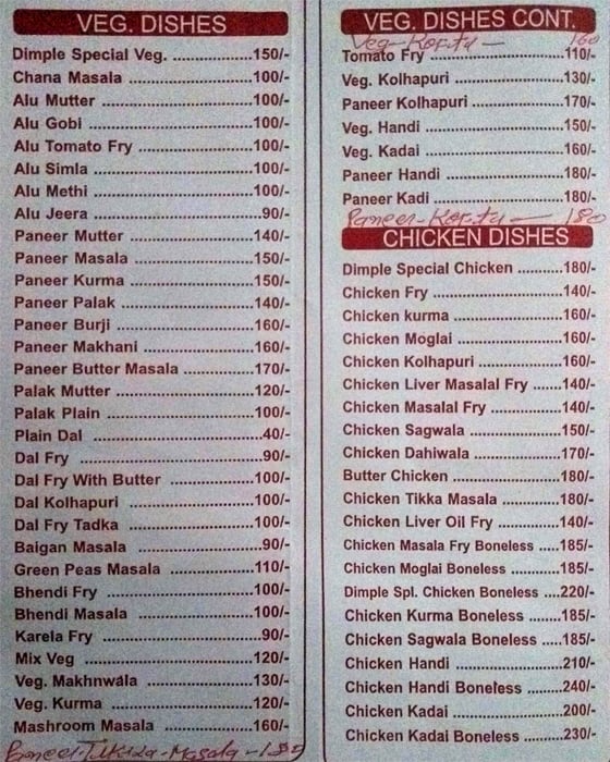Milan Punjab Restaurant menu