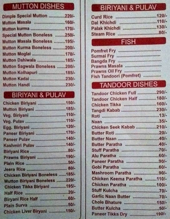 Milan Punjab Restaurant menu