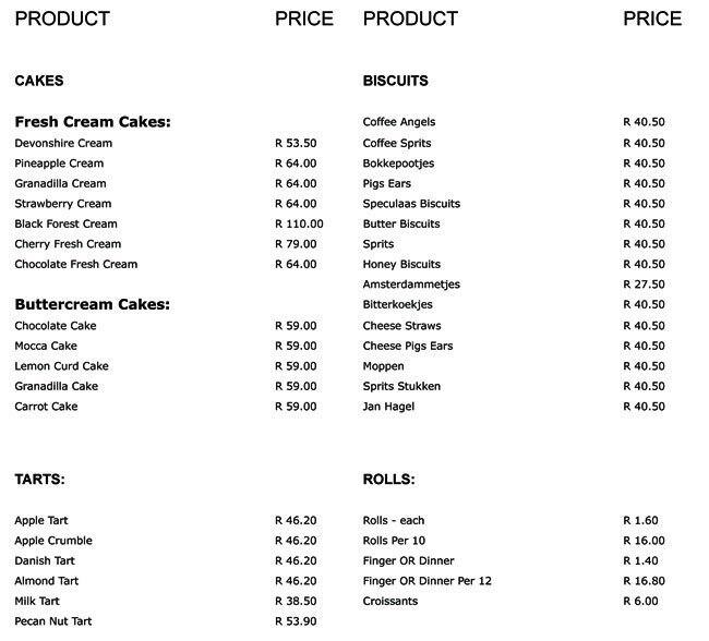 De Backery Menu, Menu for De Backery, Edenvale, East Rand Zomato SA