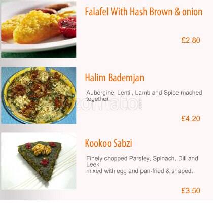 Persia Restaurant & Bar menu