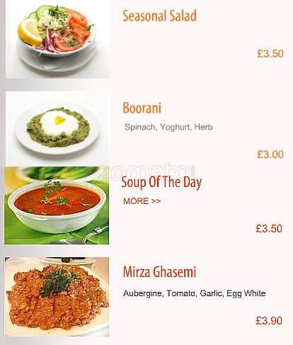 Persia Restaurant & Bar menu